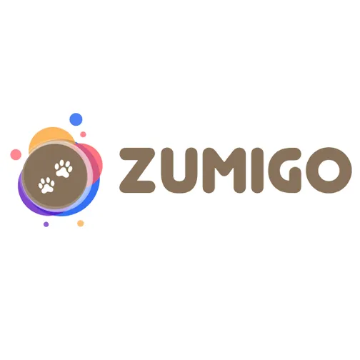 Zumigo logo with colorful circles and two paw prints on a white background